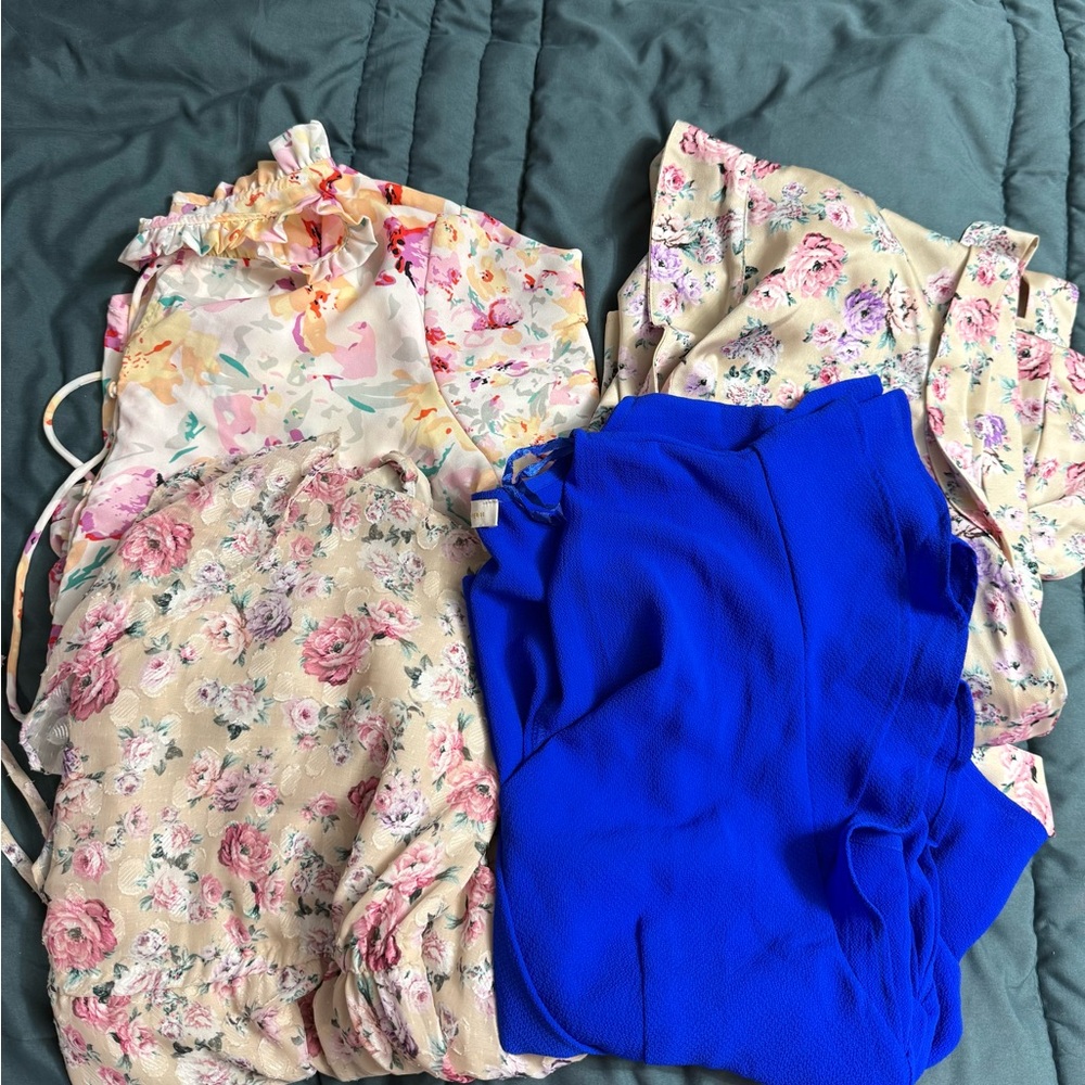 XL Floral and Blue Women's Blouse Collection